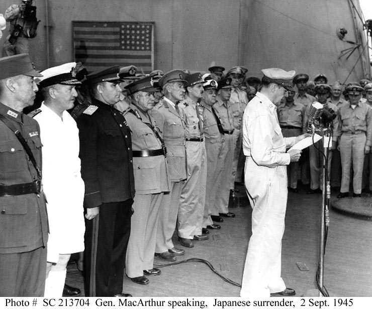 1945Sept2_General MacArthur Speaking at Japanese Surrender Ceremony